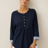 Organic Cotton Patchwork Cuff Button Decor Top AUDREY