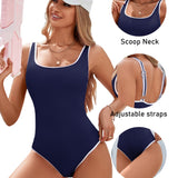 Maclair & Co. - Women's One Piece Swimsuit Sports Adjustable Strap Bathing Suit Color Block Ribbed High Cut Swimsuits