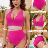 Maclair & Co. - Women Tummy Control Swimsuits One Piece Slimming Modest Bathing Suit Color Block Drawstring Swim Suits