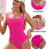 Maclair & Co. - Women's One Piece Swimsuit Sports Adjustable Strap Bathing Suit Color Block Ribbed High Cut Swimsuits