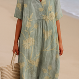 Clementina - Blue-Grey Dress with Floral Embroidery