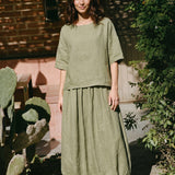 100% Linen Drop Shoulder Shirred Back High-Low Hem Top LINDSEY