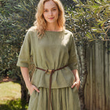 100% Linen Drop Shoulder Shirred Back High-Low Hem Top LINDSEY