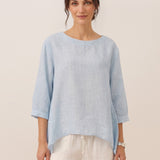 100% Linen Round Neck Artistic Stripe Top FLORENCE
