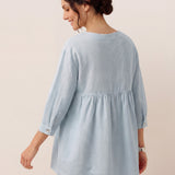 100% Linen Round Neck Artistic Stripe Top FLORENCE