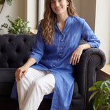 100% Linen Hand Button Long Top DILLON