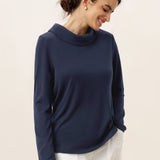 Bamboo Viscose Lapel Mock Neck Stretch Knit Top MARISOL
