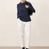 Bamboo Viscose Lapel Mock Neck Stretch Knit Top MARISOL