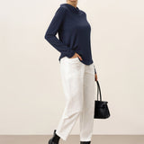 Bamboo Viscose Lapel Mock Neck Stretch Knit Top MARISOL