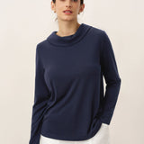 Bamboo Viscose Lapel Mock Neck Stretch Knit Top MARISOL