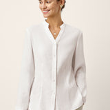 Linen-Lyocell Mandarin Collar Fitted Seam Shirt THORA