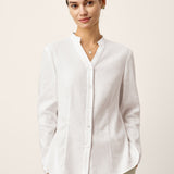 Linen-Lyocell Mandarin Collar Fitted Seam Shirt THORA