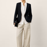 Linen-Lyocell Mandarin Collar Fitted Seam Shirt THORA