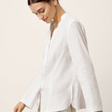 Linen-Lyocell Mandarin Collar Fitted Seam Shirt THORA