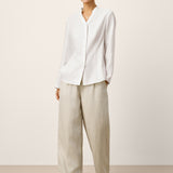 Linen-Lyocell Mandarin Collar Fitted Seam Shirt THORA
