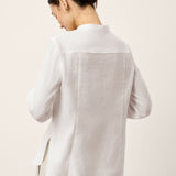 Linen-Lyocell Mandarin Collar Fitted Seam Shirt THORA