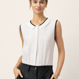 Linen-Lyocell Contrast Trim Pleated Sleeveless Top JUNIPER