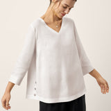 Linen-Lyocell V-Neck Button Detail Overtop ODETTE