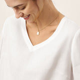 Linen-Lyocell V-Neck Button Detail Overtop ODETTE