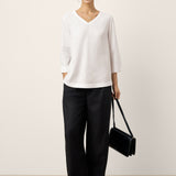 Linen-Lyocell V-Neck Button Detail Overtop ODETTE