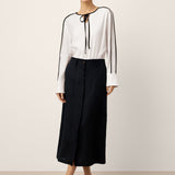 Linen-Lyocell Contrast Trim Tie-Neck Overtop VERA