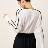 Linen-Lyocell Contrast Trim Tie-Neck Overtop VERA