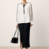Linen-Lyocell Contrast Trim Tie-Neck Overtop VERA