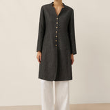 Linen Mandarin Collar Button-Up Long Shirt Jacket JORDAN