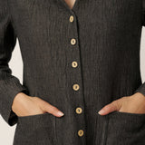 Linen Mandarin Collar Button-Up Long Shirt Jacket JORDAN