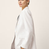 Linen Peak Lapel Crossover Blazer IRIS
