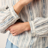 Linen Tribal Stripe Split Neck Bohemian Blouse KERENZA