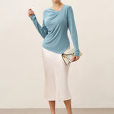 Wool Lyocell Twisted V-Neck Ruched Top NATALIE