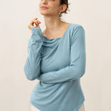 Wool Lyocell Twisted V-Neck Ruched Top NATALIE