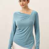 Wool Lyocell Twisted V-Neck Ruched Top NATALIE