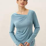 Wool Lyocell Twisted V-Neck Ruched Top NATALIE