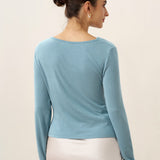 Wool Lyocell Twisted V-Neck Ruched Top NATALIE