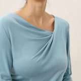 Wool Lyocell Twisted V-Neck Ruched Top NATALIE