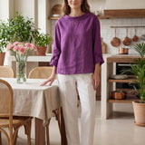 100% Linen Draped Neck Top HOLLIS