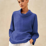 100% Linen Dropped Collar Long-Sleeve Top TRISTAN