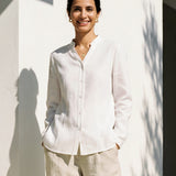 Linen-Lyocell Mandarin Collar Fitted Seam Shirt THORA