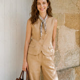 100% Linen Cinch-Back Sleeveless Tailored Vest BRONWYN