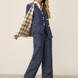 Tencel Linen Reversible Denim Texture V Neck Jacket ELLIE