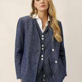 Tencel Linen Reversible Denim Texture V Neck Jacket ELLIE