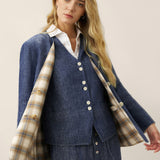 Tencel Linen Reversible Denim Texture V Neck Jacket ELLIE