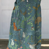 Women's Retro Floral Animals Art Casual Linen Pocket Skirt