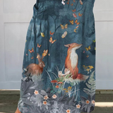 Women's Vintage Floral Animals Art Print Casual Linen Pocket Skirt