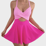 Maclair & Co. - V-Neck Cutout One-Piece Swimdress with Tummy Control