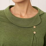 Wool Asymmetric Pleated Long Sleeve Top ARLETTE