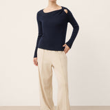 Merino Wool Knot Detail Asymmetric Cutout Top QUINNLEY