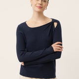 Merino Wool Knot Detail Asymmetric Cutout Top QUINNLEY